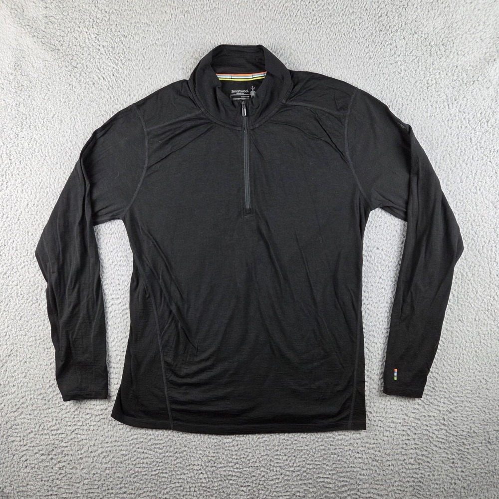 Smartwool Pullover Mens Large Black 1/4 Zip‎ Long Sleeve Merino 150 Base Layer
